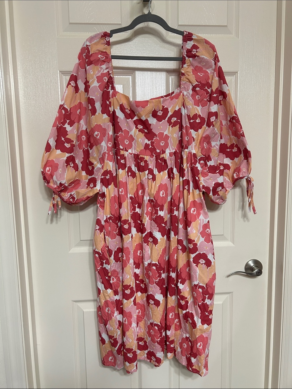 Hayden Los Angeles Cotton Floral Dress Pink Puff Sleeve Bridal or Baby Shower